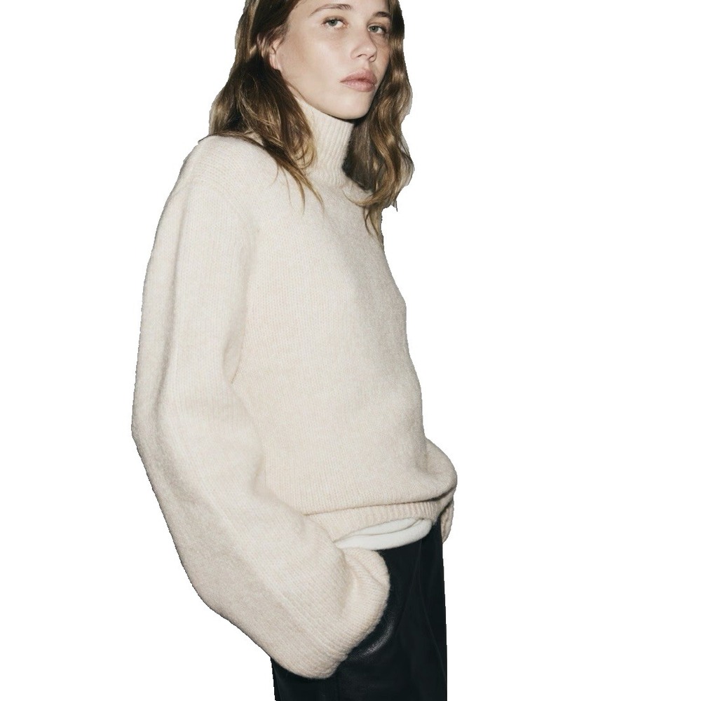H&M Oversized Long Sleeve Alpaca MOCK TURTLENECK SWEATER Light Beige Large